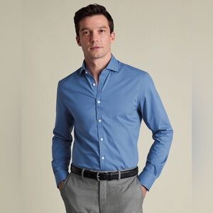 details about product: Wrinkle Free Stretch Poplin Shirt - Ocean Blue